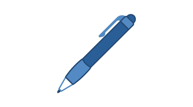 Blue ballpoint pen with cap on transparent background.