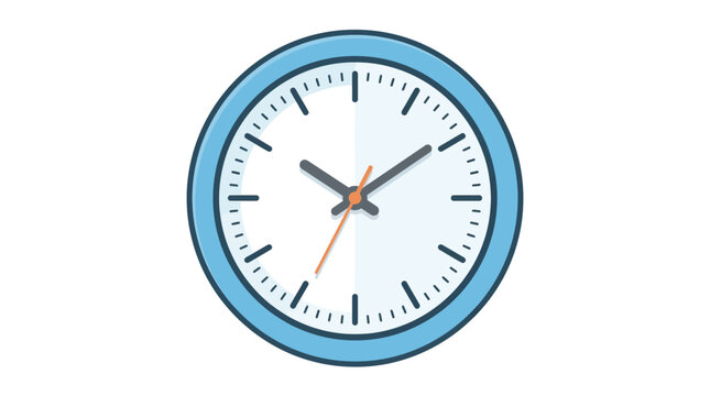 Blue and white analog clock showing time.