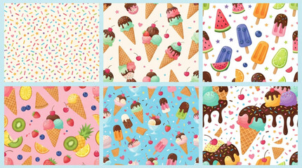Naklejka premium Colorful ice cream and dessert patterns for sweet designs