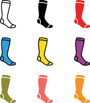 Colorful assortment of socks in different hues on white background