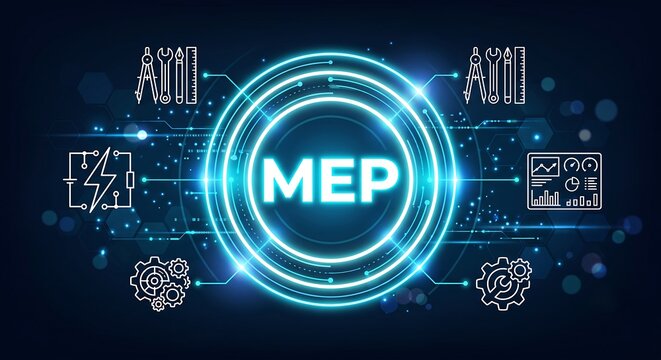 MEP , mechanical electrical plumbering system, software allows engineers, designers and contractors to design building systems in their particular discipline  vector ai new