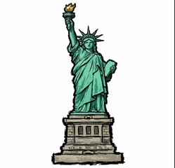 Fototapeta premium Hand Painted Statue of Liberty Illustration with Brush Stroke Texture, New York Landmark and US Flag, Artistic Travel Monument Isolated on White