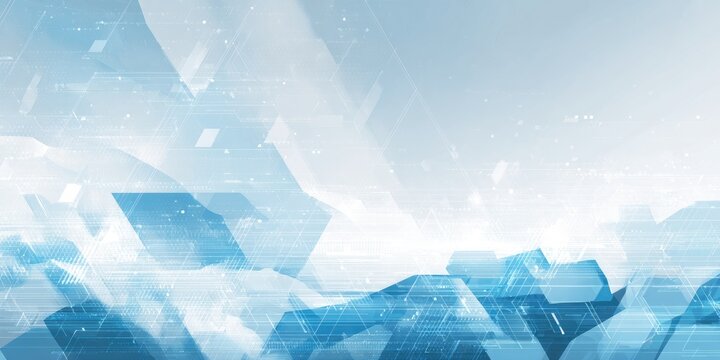 Abstract geometric shapes with glowing light effects in cool blue tones