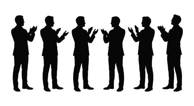 Set of men silhouettes clapping hands in standing poses with clapping