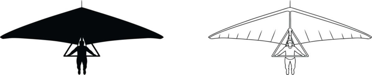 Hang Gliders Black and Outline Set Showing Extreme Sport Activity in Flat Vector Style © Jebiner