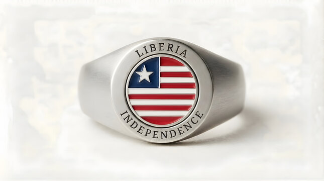 Metal signet ring featuring liberia national flag symbolism independence design independence accessory patriotic liberian anniversary celebration wearable