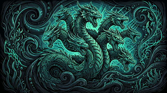 Mythical hydra shadow monster spirit vector illustration background