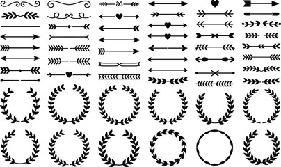Ornate dividers arrows hearts leaves and laurel wreaths decorative accents set © MstRina