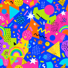 Obraz premium Vibrant abstract geometric background with circles stars and rainbows