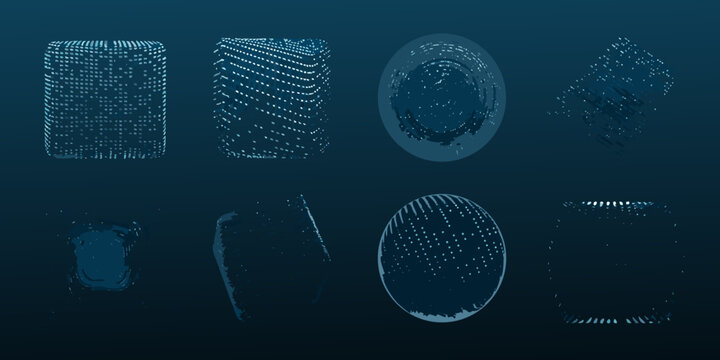 futuristic 3d particle spheres with glowing dots on dark blue background sphere dot light geometric abstract technology science digital art modern