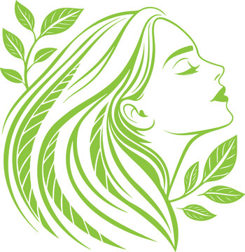 Elegant Beauty Woman Face Profile with Flowing Floral Hair Vector Illustration Fashion Silhouette Lady Portrait Line Art with Flowers Leaves and Nature Design for Spring and Summer Theme