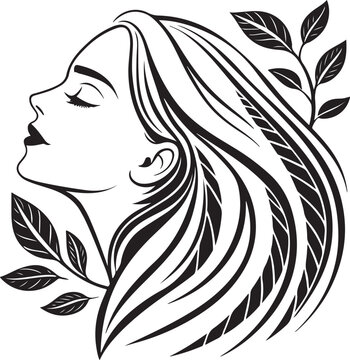 Elegant Beauty Woman Face Profile with Long Hair and Flower Vector Illustration Fashion Silhouette Glamour Lady Portrait Line Art Sketch Design for Spa and Lifestyle Theme