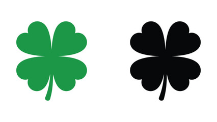 Green and black four leaf clover icons on white background © rasheda