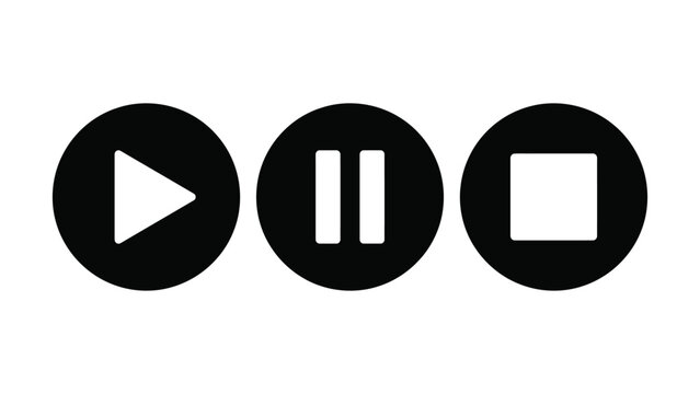 Play pause stop button icons in white on transparent background