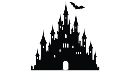 Castle With Bats Silhouette Against White Background © MDAbujafor