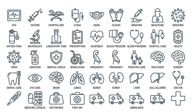 Modern Medical Healthcare Thin Line Icons Editable Stroke Hospital and Wellness Vector Set