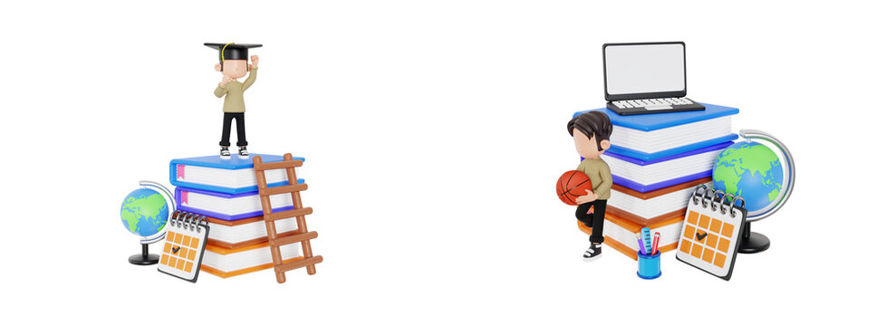 3D Education Illustration of Academic Success and Learning Concept