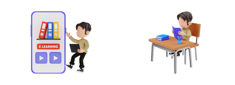 3D Mobile Learning and Study Concept Illustration for Students