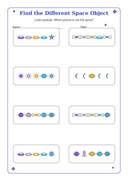 ODD ONE OUT SPACE OBJECTS WORKSHEET