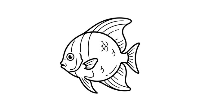 Simple outline drawing of a tropical angelfish on a white background