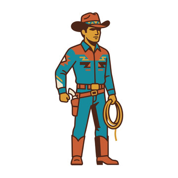 Illustration of a Cowboy Character with Lasso and Holster.