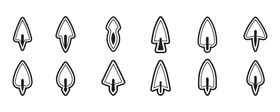 Abstract spearhead outline icons with decorative floral and geometric shapes for artistic emblem design se.