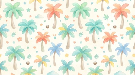 Fototapeta premium Vibrant summer scene with colorful palm trees and decorative elements outdoors