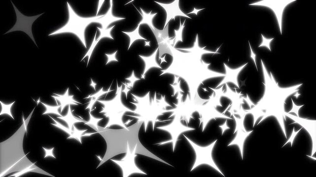 4k magic glitter sparkle trail, white shining stars and dust particles star sparkle vector doodles, glowing light effect on black screen, 2D flat sparkle effect overlay, shining twinkle transition