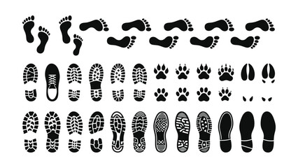 Black footprints and paw prints on white background © rasheda