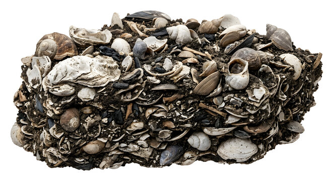 Scientifically Accurate 3D Render of an Archaeological Shell Midden Fragment Isolated on White Background