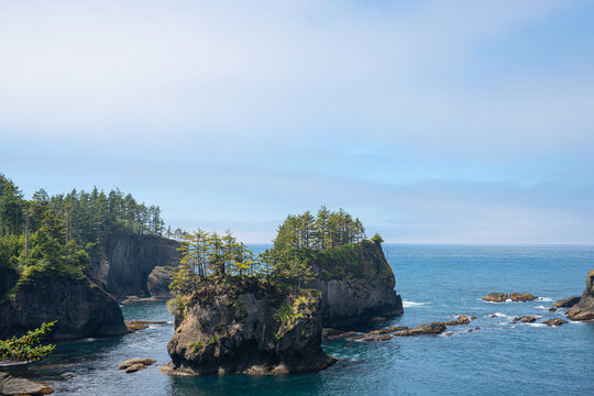 Beautiful rocky coastline from Cape Flattery, Washington State with sea and rocks