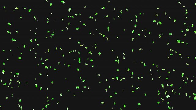 Green Confetti Rain Slow Motion animation transparent alpha background.