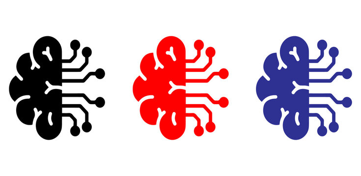artificial intelligence technology icon symbol with neural network connections, modern flat vector design isolated on transparent background PNG