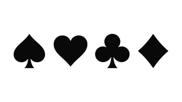 Four black playing card suits on white background  spade heart club diamond