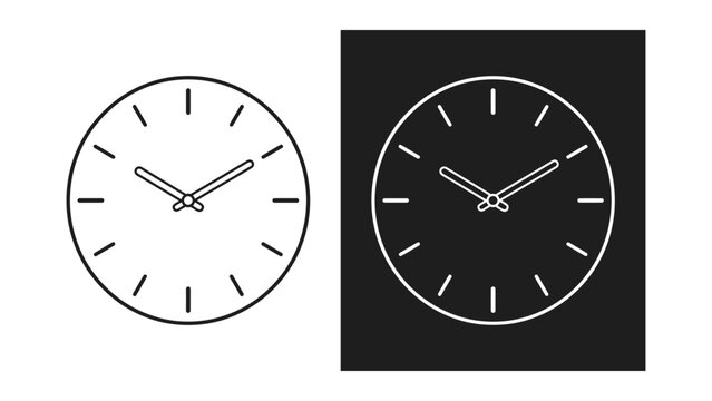 Two simple analog clock icons in white and black backgrounds