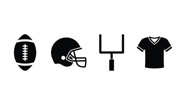 American football sports equipment icons including ball helmet goalpost and jersey