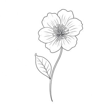 Simple Line Drawing of a Flower with Stem and Leaf