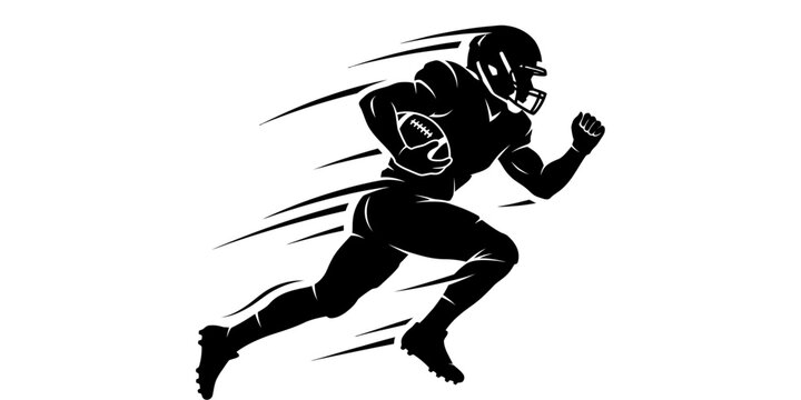 Dynamic Black Silhouette of an American Football Player Running Fast with Motion Speed Lines