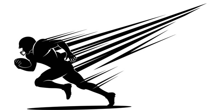 Dynamic Silhouette of an American Football Player Running Fast with Motion Lines