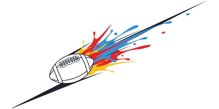Dynamic American Football Illustration Featuring Vibrant Paint Splatter Speed Motion Effects