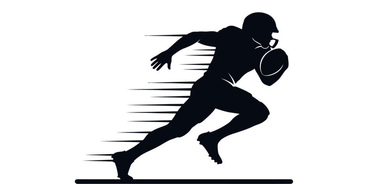 Silhouette of an American Football Player Running Fast with Ball
