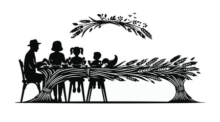 Fototapeta premium Family dinner concept, happy people eating at wooden table with tree branch design