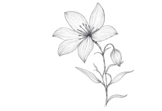 Detailed Sketch of a Lily Flower with Bud and Stem