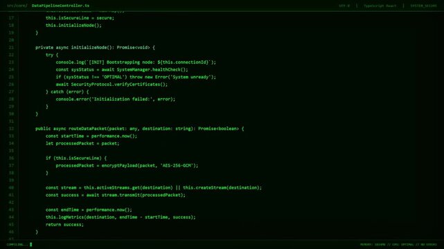 Software Developer Code Editor Screen With TypeScript Programming And Data Pipeline.