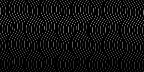 Fototapeta premium Seamless wavy abstract lines vector on black background.