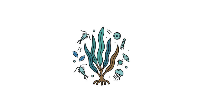 Oceanic Plankton and Algae Underwater Life Illustration