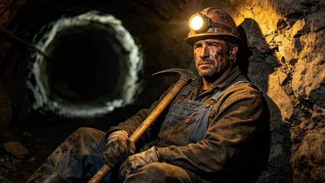 Proud coal miner with soot