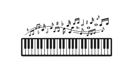Fototapeta premium Piano Keyboard with Musical Notes Flowing Above.