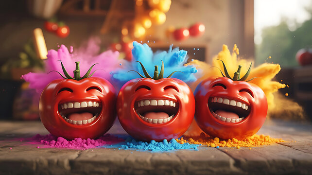 Colorful tomatoes, festive tomatoes, party tomatoes, smiling tomatoes