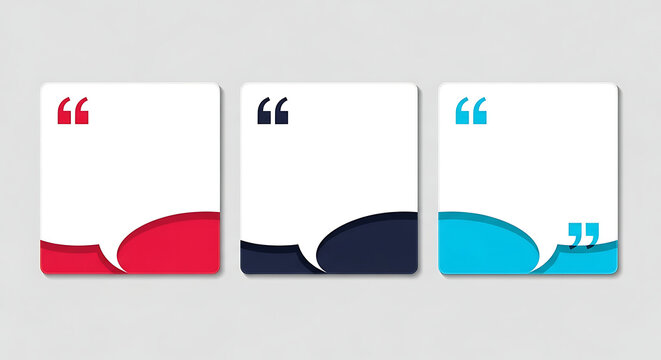Set of three colorful social media quote text boxes with template communication colorful